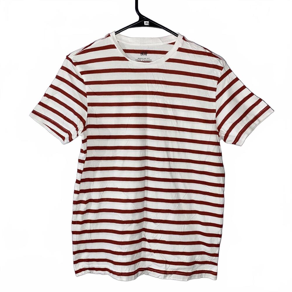 H&M XS Women Red and White Striped Tee Soft Casual Everyday Fit